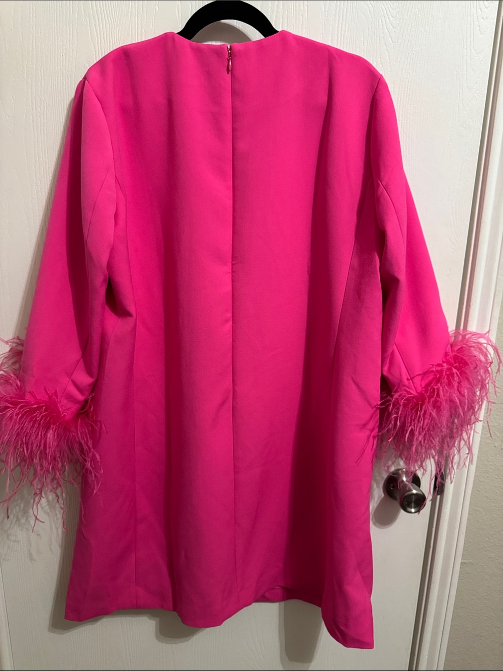 Tuckernuck Hot Pink Feather Sleeve Cocktail Shift Party Dress Mod Ellie XL Retro - Picture 8 of 12